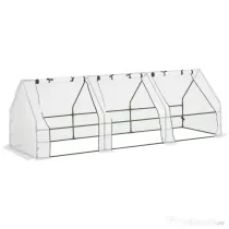 Outsunny Sera de Gradina tip Tunel din PE pentru Plante si Flori cu Margini Extinse si Usi cu Fermoar 295x100x80 cm, Alb lucios