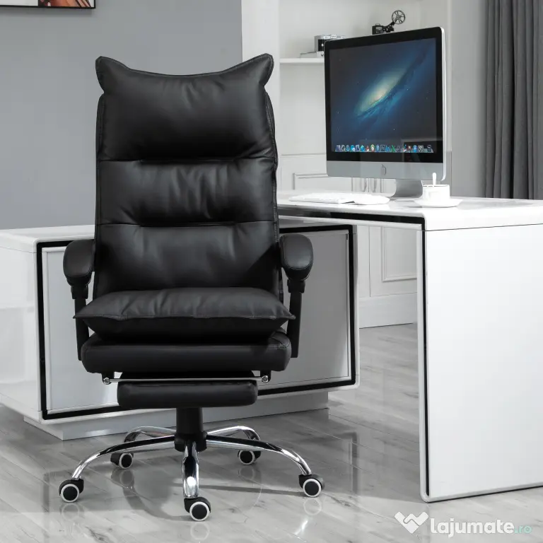 Vinsetto Fotoliu Birou Negru – Rabatabil, Suport Picioare & Ergonomic