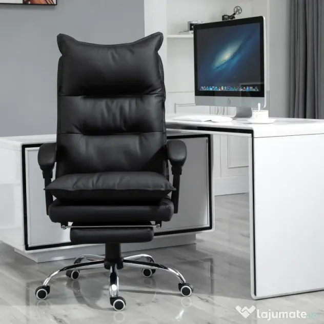 Vinsetto Fotoliu Birou Negru – Rabatabil, Suport Picioare & Ergonomic
