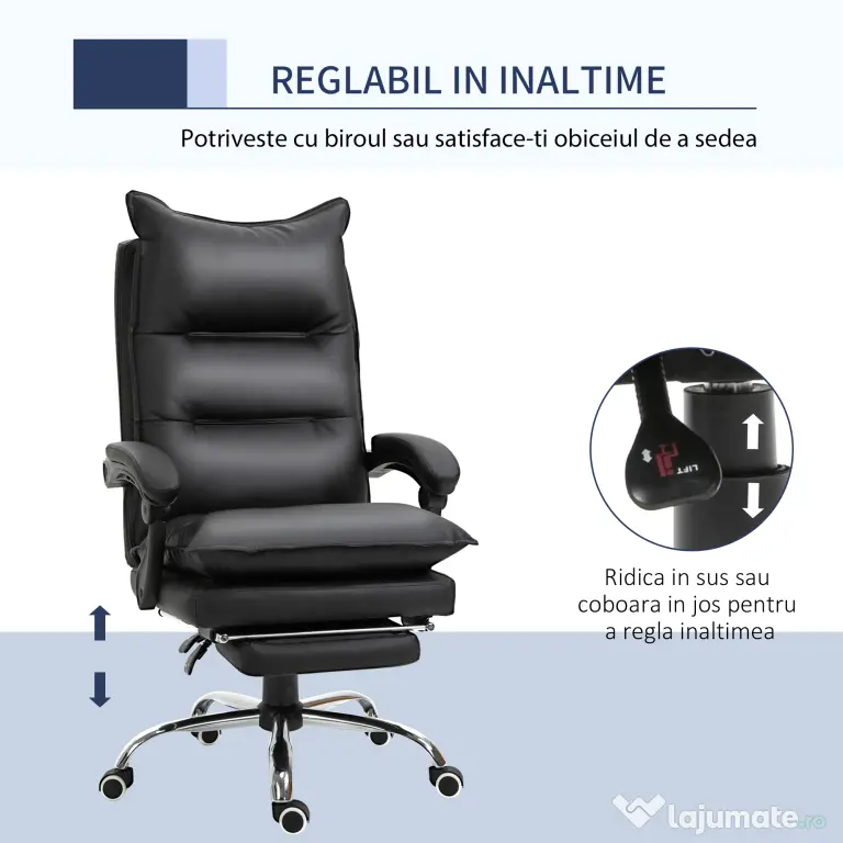 Vinsetto Fotoliu Birou Negru – Rabatabil, Suport Picioare & Ergonomic