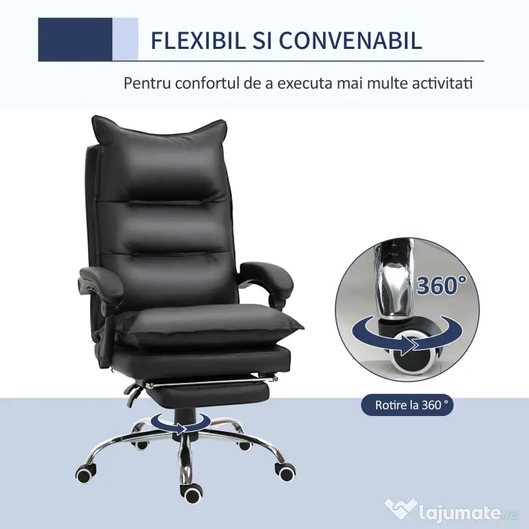 Vinsetto Fotoliu Birou Negru – Rabatabil, Suport Picioare & Ergonomic