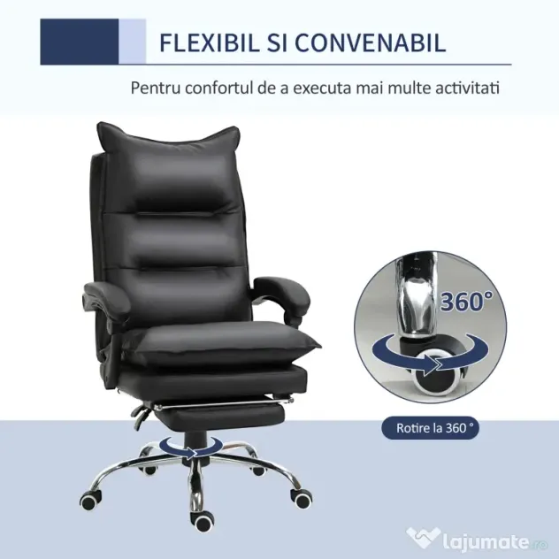 Vinsetto Fotoliu Birou Negru – Rabatabil, Suport Picioare & Ergonomic