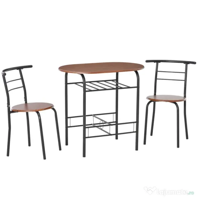 HOMCOM Set de Pranz 3 Piese Masa cu 2 Scaune Maro Lemn si Negru