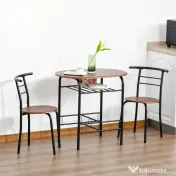 HOMCOM Set de Pranz 3 Piese Masa cu 2 Scaune Maro Lemn si Negru 