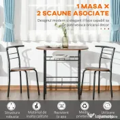 HOMCOM Set de Pranz 3 Piese Masa cu 2 Scaune Maro Lemn si Negru 