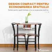 HOMCOM Set de Pranz 3 Piese Masa cu 2 Scaune Maro Lemn si Negru 