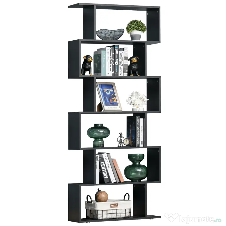 HOMCOM Bibliotecă din Lemn cu 6 Rafturi, 80x24x191 cm, Negru