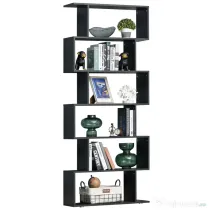 HOMCOM Bibliotecă din Lemn cu 6 Rafturi, 80x24x191 cm, Negru