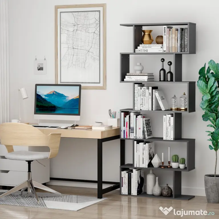 HOMCOM Bibliotecă din Lemn cu 6 Rafturi, 80x24x191 cm, Negru