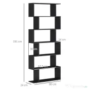 HOMCOM Bibliotecă din Lemn cu 6 Rafturi, 80x24x191 cm, Negru 