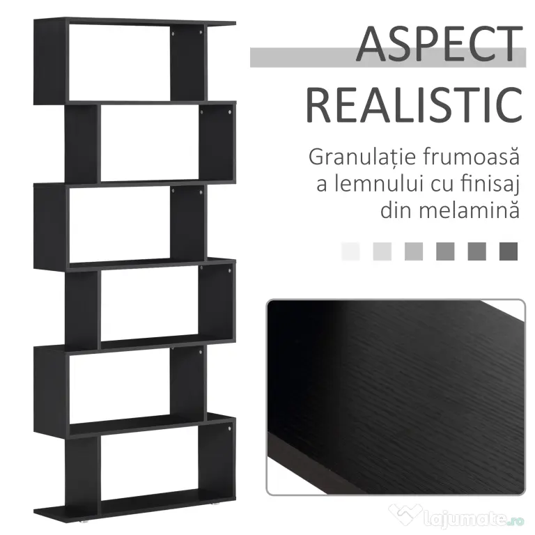 HOMCOM Bibliotecă din Lemn cu 6 Rafturi, 80x24x191 cm, Negru