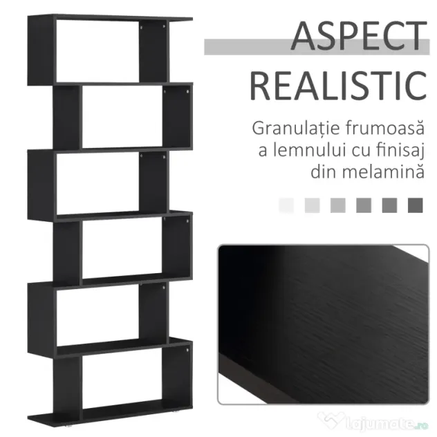 HOMCOM Bibliotecă din Lemn cu 6 Rafturi, 80x24x191 cm, Negru