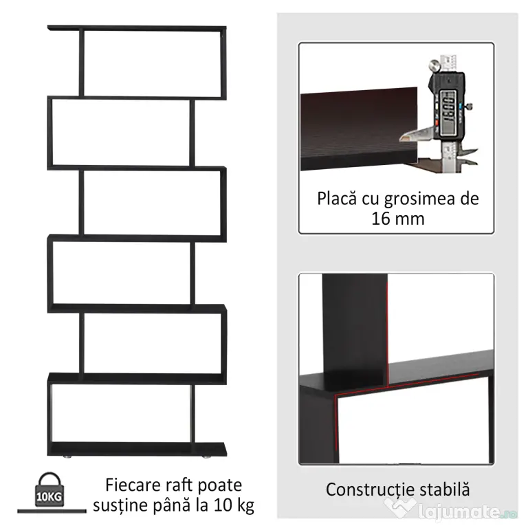 HOMCOM Bibliotecă din Lemn cu 6 Rafturi, 80x24x191 cm, Negru