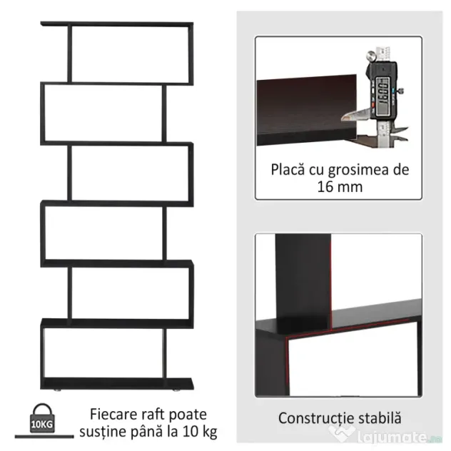 HOMCOM Bibliotecă din Lemn cu 6 Rafturi, 80x24x191 cm, Negru