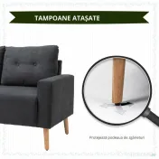 Homcom Canapea 2 Locuri – Gri, Spatar Matlasat & Cadru Lemn