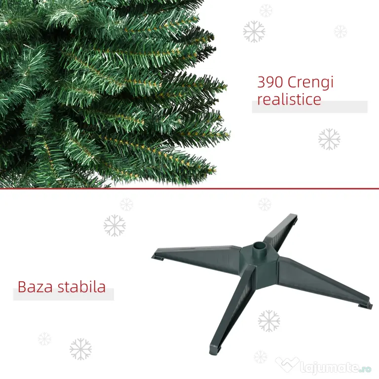 HOMCOM Brad de Craciun Artificial 180cm con 390 Ramuri Dese, Verde