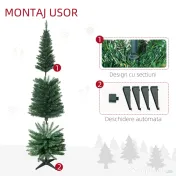 HOMCOM Brad de Craciun Artificial 180cm con 390 Ramuri Dese, Verde