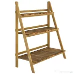 Outsunny Suport pentru Plante Pliabil, Jardinieră cu 3 Niveluri, Raft de Exterior pentru Plante, 80x37x93 cm, Lemn Natural