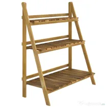 Outsunny Suport pentru Plante Pliabil, Jardinieră cu 3 Niveluri, Raft de Exterior pentru Plante, 80x37x93 cm, Lemn Natural