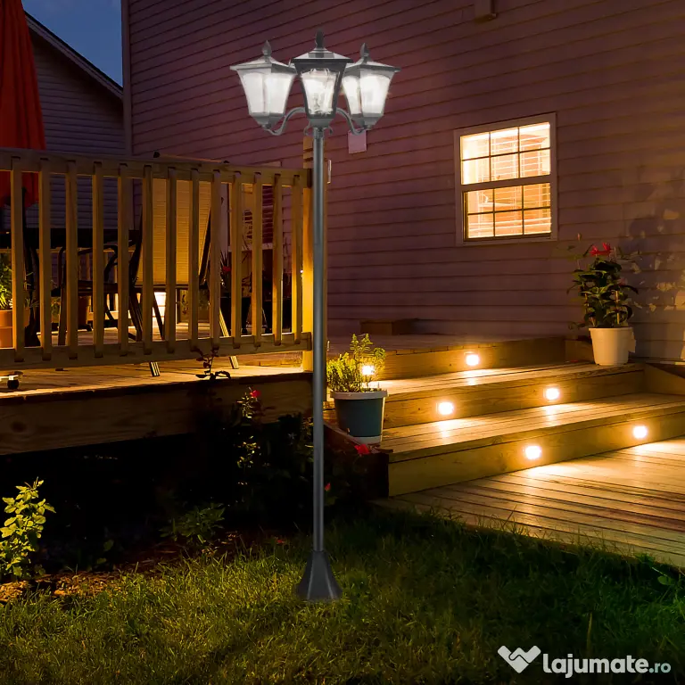 Outsunny Felinar Gradina 182,5 cm – LED cu Energie Solara, Negru