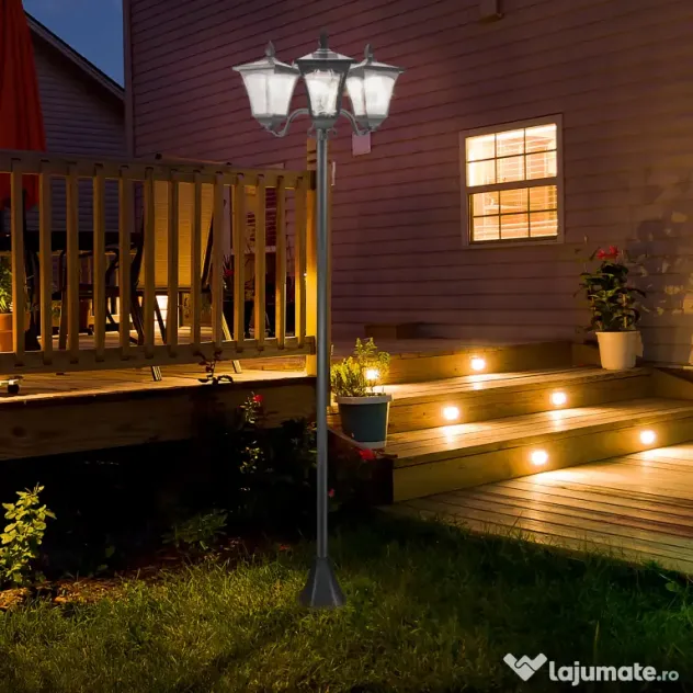 Outsunny Felinar Gradina 182,5 cm – LED cu Energie Solara, Negru