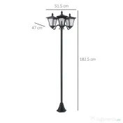 Outsunny Felinar Gradina 182,5 cm – LED cu Energie Solara, Negru 