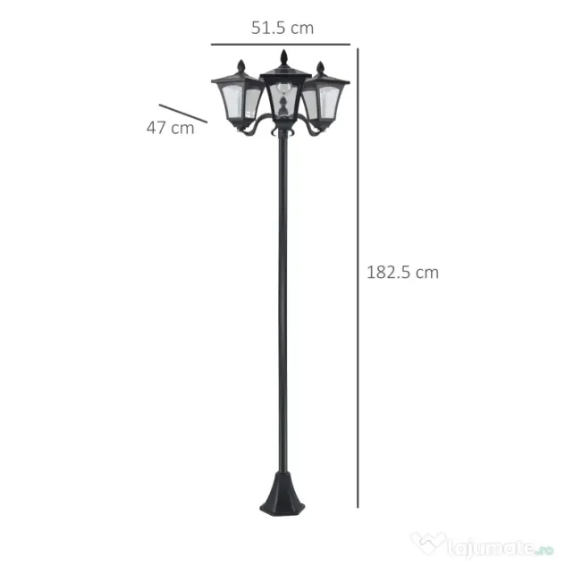 Outsunny Felinar Gradina 182,5 cm – LED cu Energie Solara, Negru