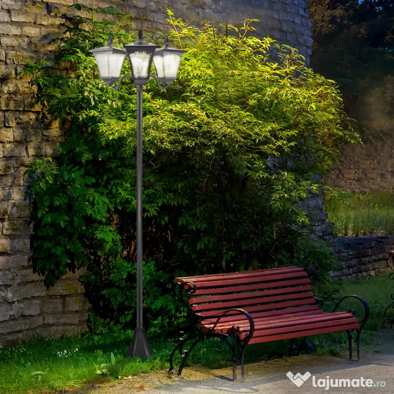 Outsunny Felinar Gradina 182,5 cm – LED cu Energie Solara, Negru