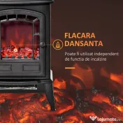 HOMCOM Semineu electric cu efect flacara, temperatura reglabila 1000W-2000W 