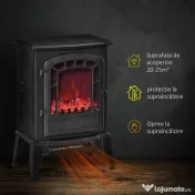 HOMCOM Semineu electric cu efect flacara, temperatura reglabila 1000W-2000W 