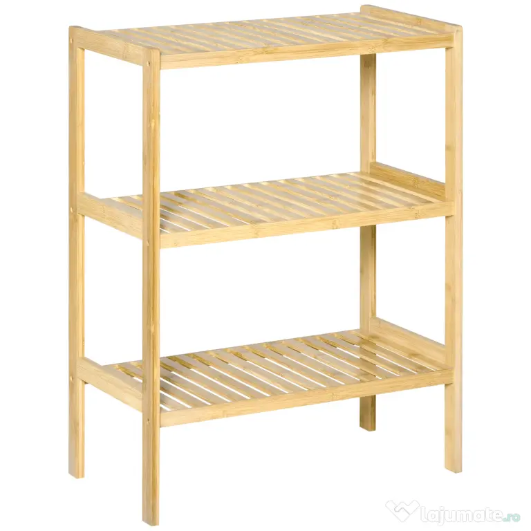 HOMCOM Raft Multifunctional cu 3 Nivele din Bambus , 62x33x80cm, Culoare lemn Natural