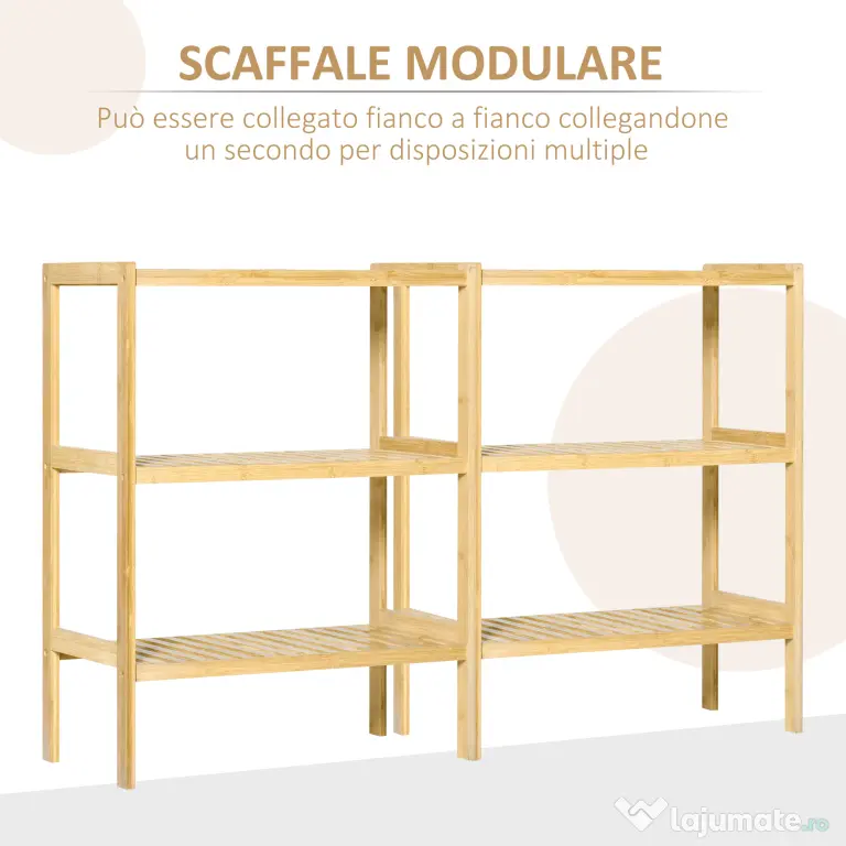 HOMCOM Raft Multifunctional cu 3 Nivele din Bambus , 62x33x80cm, Culoare lemn Natural