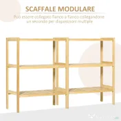 HOMCOM Raft Multifunctional cu 3 Nivele din Bambus , 62x33x80cm, Culoare lemn Natural