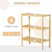 HOMCOM Raft Multifunctional cu 3 Nivele din Bambus , 62x33x80cm, Culoare lemn Natural