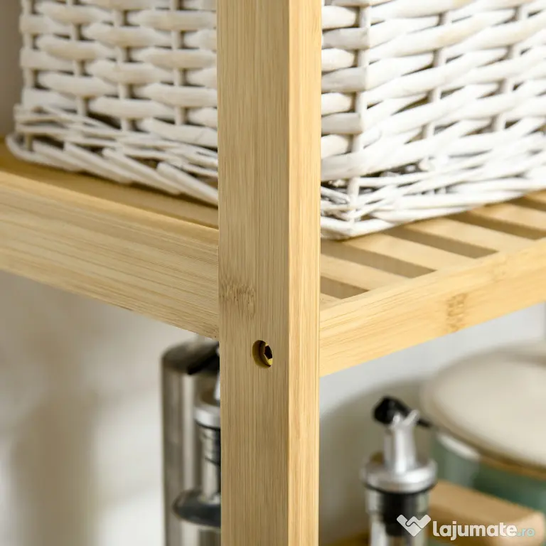 HOMCOM Raft Multifunctional cu 3 Nivele din Bambus , 62x33x80cm, Culoare lemn Natural