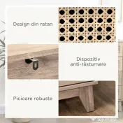 HOMCOM Comodă cu 4 Sertare și Inserții din Rattan Stil Boho, 80x35x95 cm, Lemn Natural 