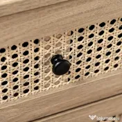 HOMCOM Comodă cu 4 Sertare și Inserții din Rattan Stil Boho, 80x35x95 cm, Lemn Natural 