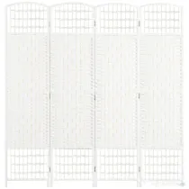 HOMCOM Paravan cu 4 panouri pliabil pentru interior, autoportant și împletit, 160x170 cm, alb