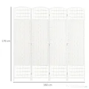 HOMCOM Paravan cu 4 panouri pliabil pentru interior, autoportant și împletit, 160x170 cm, alb 