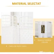 HOMCOM Paravan cu 4 panouri pliabil pentru interior, autoportant și împletit, 160x170 cm, alb 