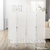 HOMCOM Paravan cu 4 panouri pliabil pentru interior, autoportant și împletit, 160x170 cm, alb 