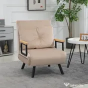 HOMCOM, Fotoliu Pat 3 în 1, Cu Spătar Reglabil și Pernă, din Material cu Aspect Catifelat, 63x73x81 cm, Bej