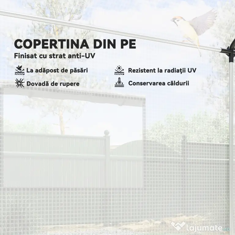 Outsunny Seră de Grădină Tip Tunel 2x3x2 m cu Uși și Ferestre Rulabile, Seră pentru Grădină cu Acoperiș Înclinat, Structură din Oțel și Acoperire din Polietilenă, pentru Grădină, Verdețuri, Flori, Fructe, Anti-UV, Alb