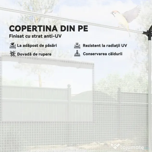 Outsunny Seră de Grădină Tip Tunel 2x3x2 m cu Uși și Ferestre Rulabile, Seră pentru Grădină cu Acoperiș Înclinat, Structură din Oțel și Acoperire din Polietilenă, pentru Grădină, Verdețuri, Flori, Fructe, Anti-UV, Alb