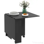 HOMCOM Masă pliabilă compactă cu 2 extensii pentru 6 persoane, cu rafturi și roți, negru