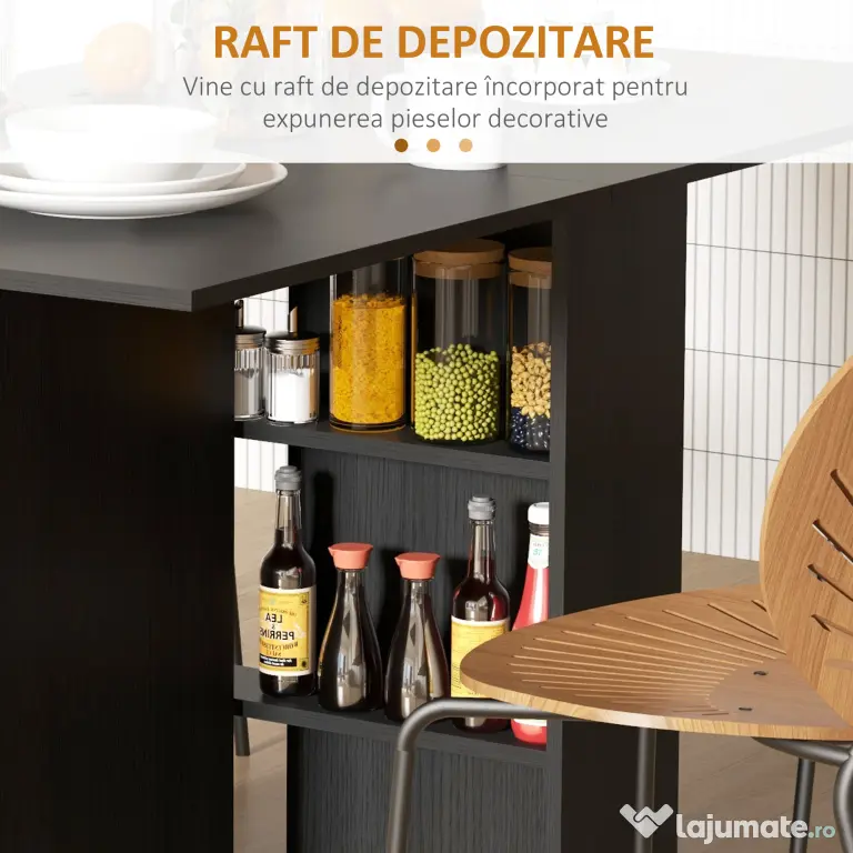 HOMCOM Masă pliabilă compactă cu 2 extensii pentru 6 persoane, cu rafturi și roți, negru