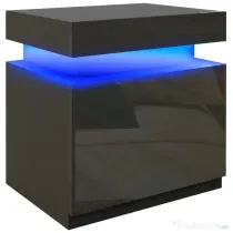 HOMCOM Noptieră LED cu 16 Culori și 4 Moduri, cu 2 Sertare, din Lemn, 45x35x52 cm, Negru