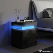 HOMCOM Noptieră LED cu 16 Culori și 4 Moduri, cu 2 Sertare, din Lemn, 45x35x52 cm, Negru