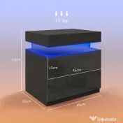 HOMCOM Noptieră LED cu 16 Culori și 4 Moduri, cu 2 Sertare, din Lemn, 45x35x52 cm, Negru