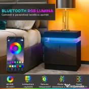 HOMCOM Noptieră LED cu 16 Culori și 4 Moduri, cu 2 Sertare, din Lemn, 45x35x52 cm, Negru